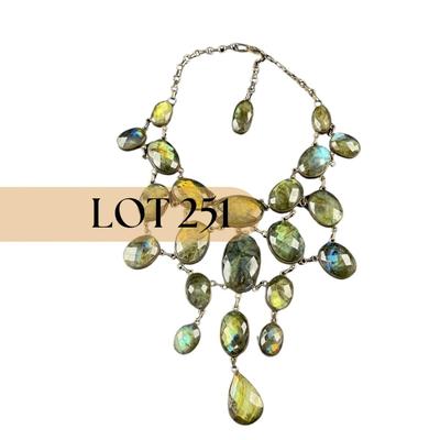 -251- SILVER | Labradorite & 925 Sterling Silver Statement Necklace | Marked