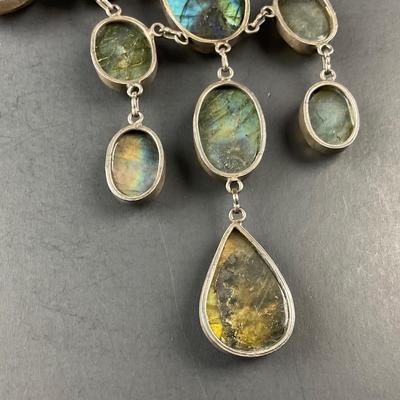 -251- SILVER | Labradorite & 925 Sterling Silver Statement Necklace | Marked