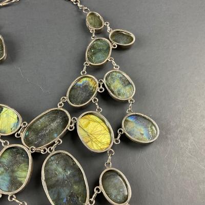 -251- SILVER | Labradorite & 925 Sterling Silver Statement Necklace | Marked