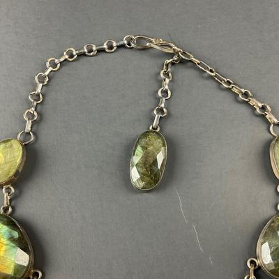-251- SILVER | Labradorite & 925 Sterling Silver Statement Necklace | Marked