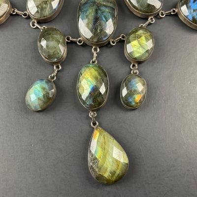 -251- SILVER | Labradorite & 925 Sterling Silver Statement Necklace | Marked