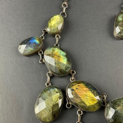 -251- SILVER | Labradorite & 925 Sterling Silver Statement Necklace | Marked
