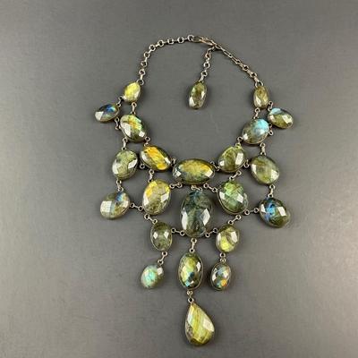 -251- SILVER | Labradorite & 925 Sterling Silver Statement Necklace | Marked