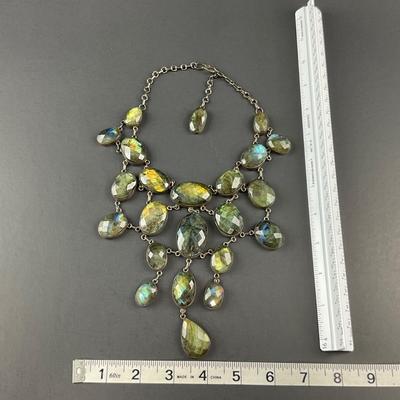 -251- SILVER | Labradorite & 925 Sterling Silver Statement Necklace | Marked