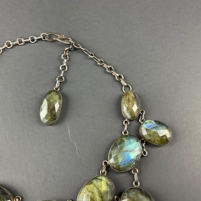 -251- SILVER | Labradorite & 925 Sterling Silver Statement Necklace | Marked