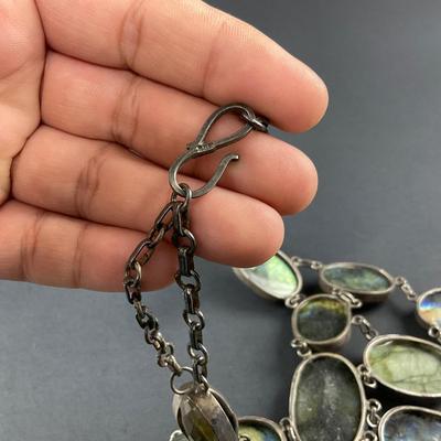 -251- SILVER | Labradorite & 925 Sterling Silver Statement Necklace | Marked
