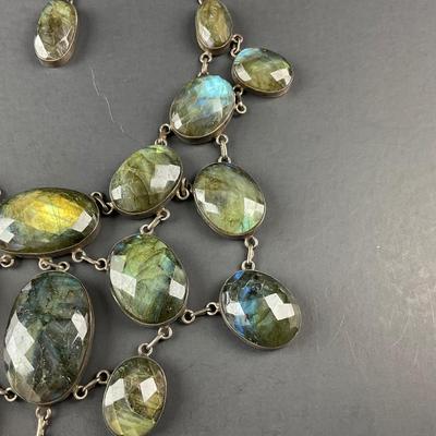 -251- SILVER | Labradorite & 925 Sterling Silver Statement Necklace | Marked