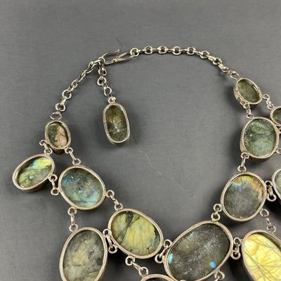 -251- SILVER | Labradorite & 925 Sterling Silver Statement Necklace | Marked