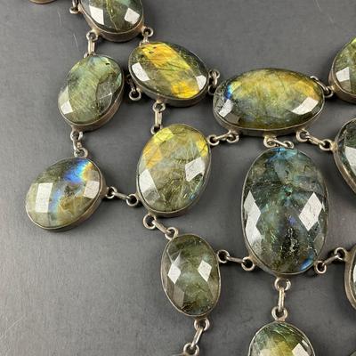 -251- SILVER | Labradorite & 925 Sterling Silver Statement Necklace | Marked
