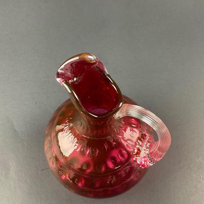 -255- FENTON | Cruet Cranberry Overlay Dot Optic | Hand Blown Glass