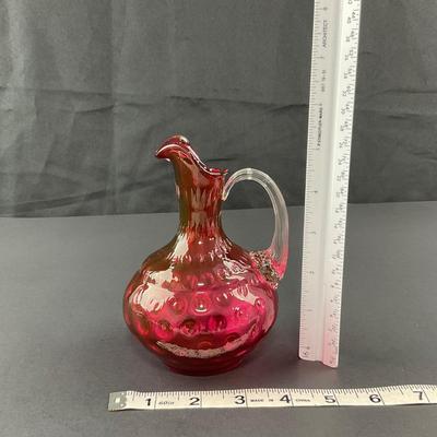 -255- FENTON | Cruet Cranberry Overlay Dot Optic | Hand Blown Glass