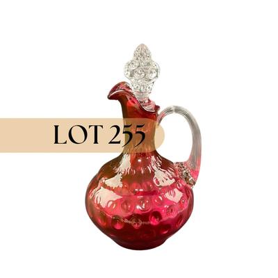 -255- FENTON | Cruet Cranberry Overlay Dot Optic | Hand Blown Glass