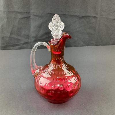 -255- FENTON | Cruet Cranberry Overlay Dot Optic | Hand Blown Glass