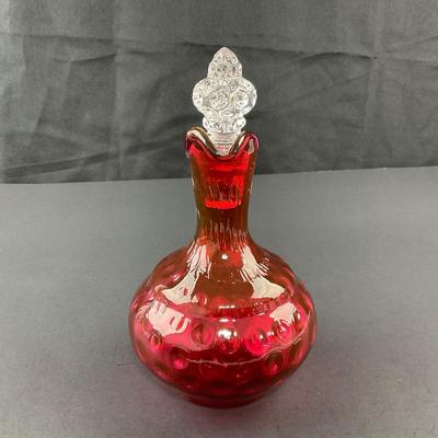 -255- FENTON | Cruet Cranberry Overlay Dot Optic | Hand Blown Glass