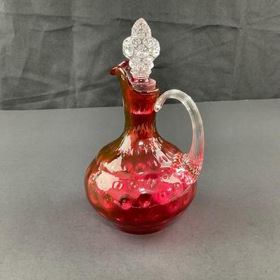 -255- FENTON | Cruet Cranberry Overlay Dot Optic | Hand Blown Glass