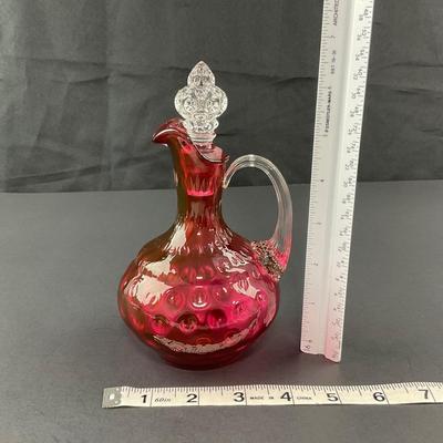 -255- FENTON | Cruet Cranberry Overlay Dot Optic | Hand Blown Glass