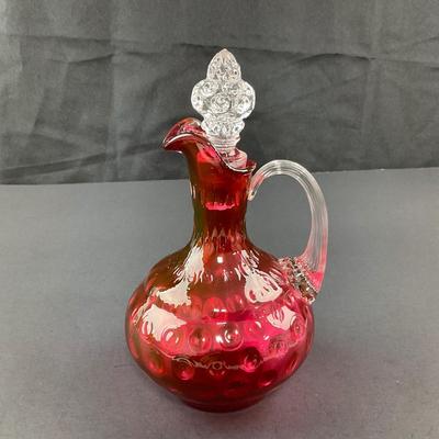 -255- FENTON | Cruet Cranberry Overlay Dot Optic | Hand Blown Glass