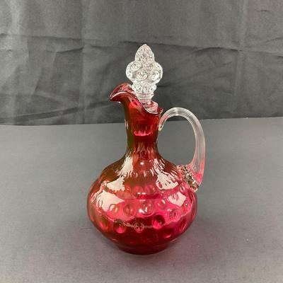 -255- FENTON | Cruet Cranberry Overlay Dot Optic | Hand Blown Glass