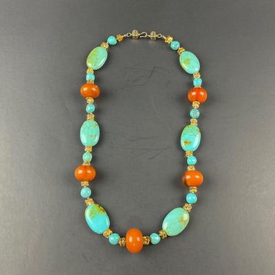 -256- STATEMENT | Carnelian Type Stone & Bead Necklace