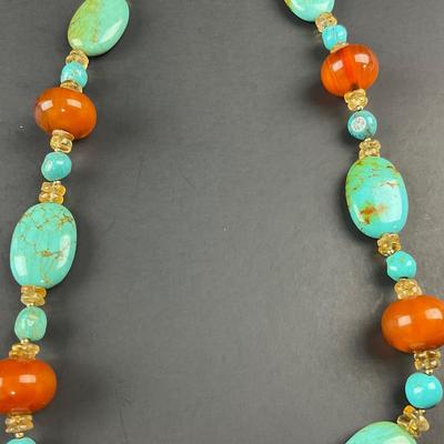 -256- STATEMENT | Carnelian Type Stone & Bead Necklace