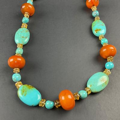 -256- STATEMENT | Carnelian Type Stone & Bead Necklace