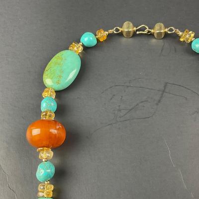 -256- STATEMENT | Carnelian Type Stone & Bead Necklace