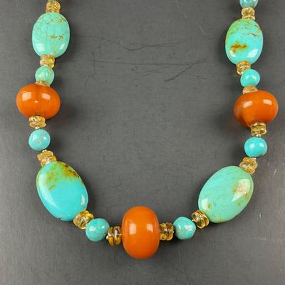 -256- STATEMENT | Carnelian Type Stone & Bead Necklace