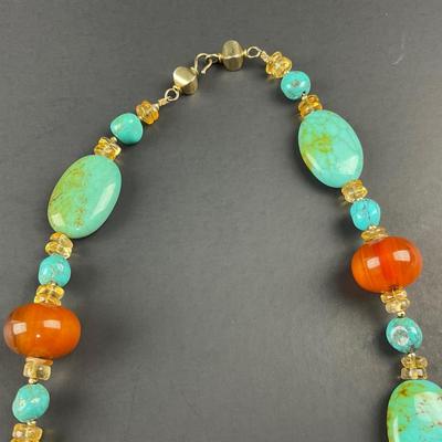 -256- STATEMENT | Carnelian Type Stone & Bead Necklace