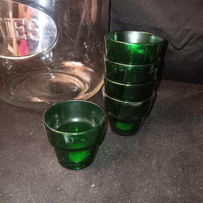 LARGE GLASS COOKIE JAR AND GLASS CUPS