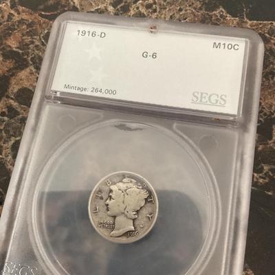 1916 D graded barber dime with store receipt