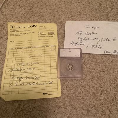 1916 D graded barber dime with store receipt