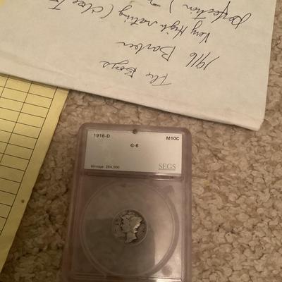 1916 D graded barber dime with store receipt