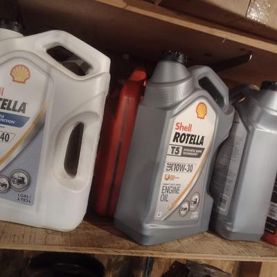 Assortment of Shop Accessories and Oil (Shelves not included)