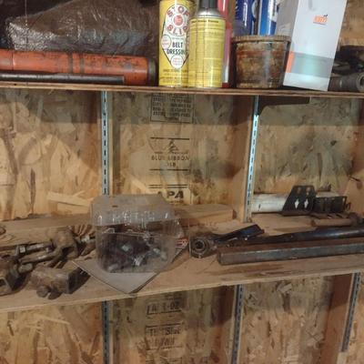 Assortment of Shop Accessories and Oil (Shelves not included)