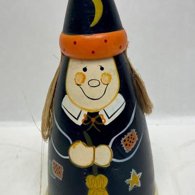 Painted Wood Witch Figurine cone shaped