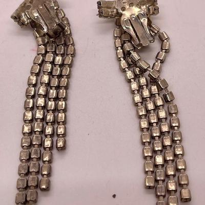 Vintage Rhinestone Dangle Drip Clip-on Earrings