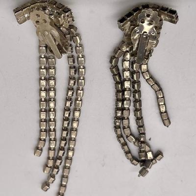 Vintage Rhinestone Dangle Drip Clip-on Earrings