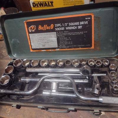Buffalo 1/2" Drive Socket Wrench Set with Metal Storage Box