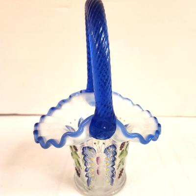 Lot #154 Fenton Art Glass Basket - Butterfly theme