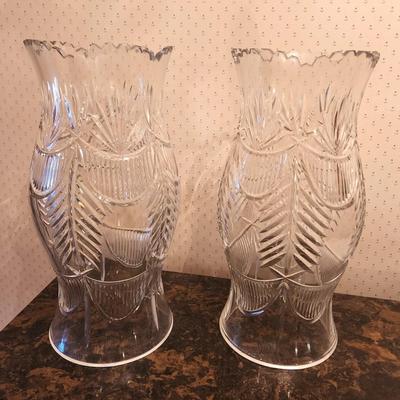 Lot #157 Pair of Large Lead Crystal Hurricane Candle Chimneys