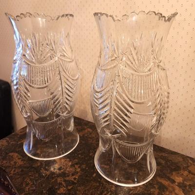 Lot #157 Pair of Large Lead Crystal Hurricane Candle Chimneys