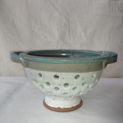 Glazed Pottery Colander- Approx 12" in Diameter