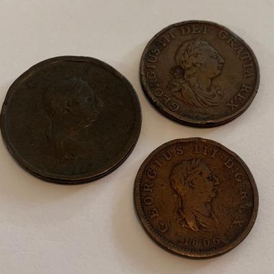 THREE British King George Era Half Pennies Copper 1799 1806 & ?