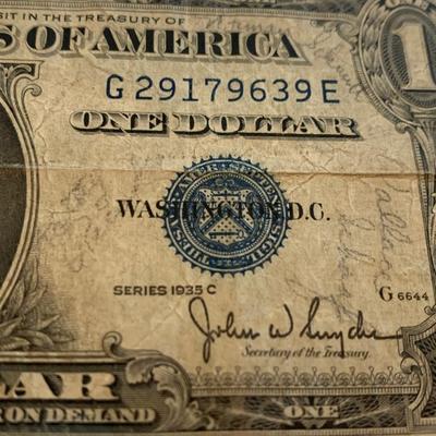 Vintage Currency Lot 1935C Silver Cert & 5 Cent Military Payment Cert