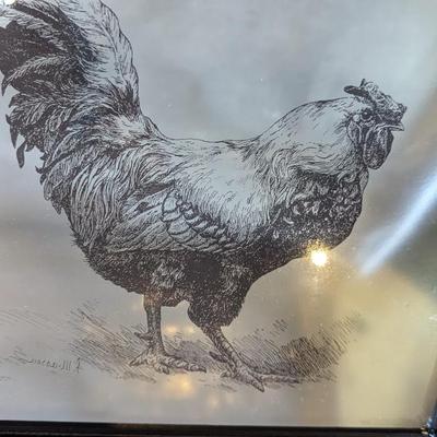 Framed Glass Rooster Art