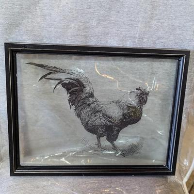Framed Glass Rooster Art