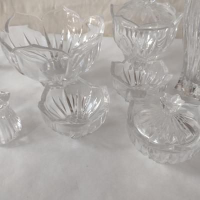 Large Collection of Clear Glass Serve Ware- Bowls, Salt and Pepper Shakers, Vase, etc.