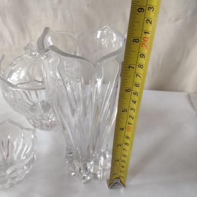 Large Collection of Clear Glass Serve Ware- Bowls, Salt and Pepper Shakers, Vase, etc.