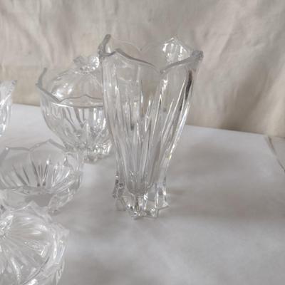 Large Collection of Clear Glass Serve Ware- Bowls, Salt and Pepper Shakers, Vase, etc.