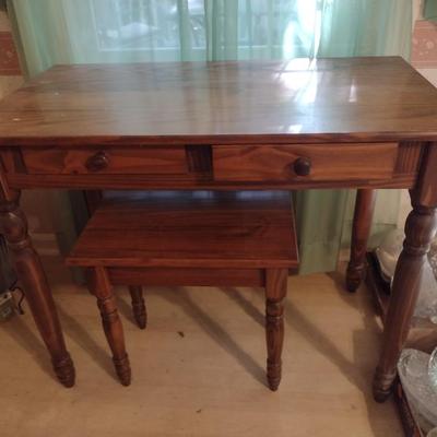 Solid Wood Double Drawer Writing Table with Bench Seat